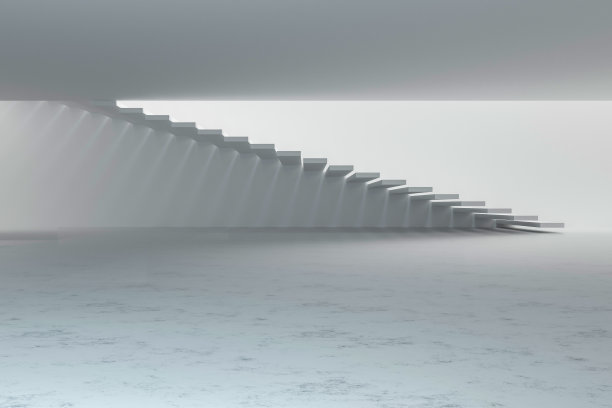 抽象的空现代混凝土房间与墙壁和楼梯，工业内部背景模板。三维渲染图片下载