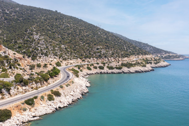 土耳其安塔利亚省Demre附近沿海公路的鸟瞰图。图片下载