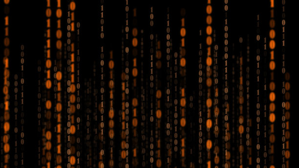 4k橙色矩阵背景。技术流二进制码。数码插图。编程、编码、黑客和加密。三维渲染图片下载