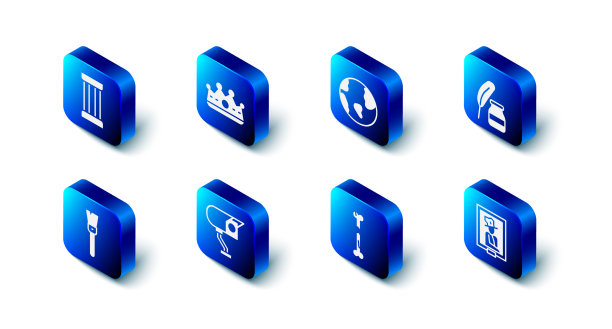 设置皇冠、地球仪、羽毛和墨水瓶图片下载
