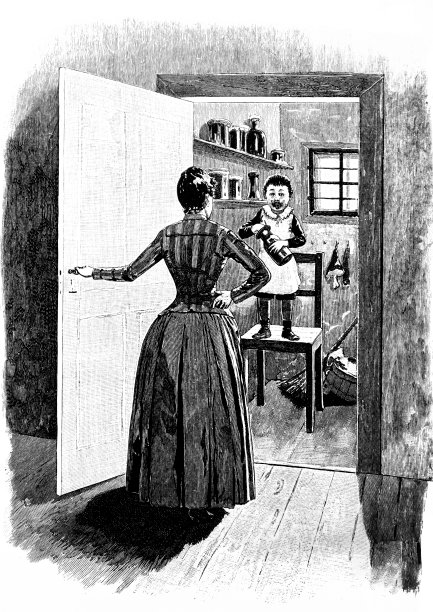 儿子在储藏室吃糖果，妈妈给了他一个惊喜图片下载