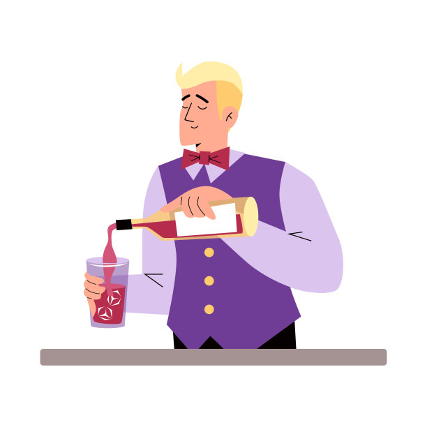 男酒保倒酒，矢量平面插图在白色背景。图片下载