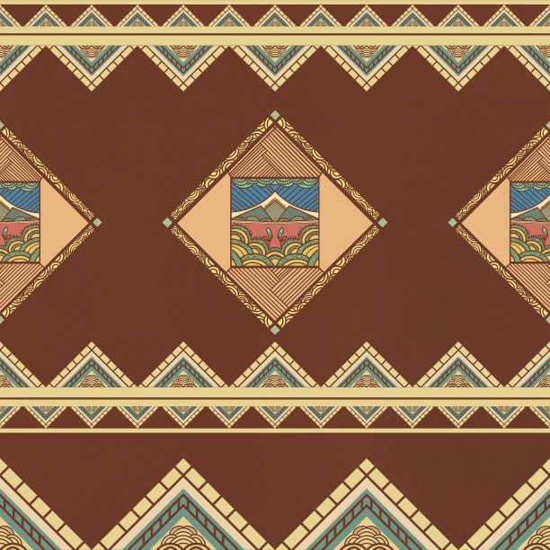 民族复古东方几何风格无缝花纹。抽象传统民俗。伊卡特热带纹理纺织背景。抽象手绘。图片下载