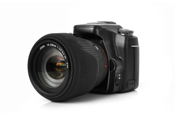 白色上有变焦镜头的旧单反图片下载