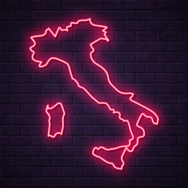 意大利地图-发光的霓虹灯在砖墙的背景图片下载