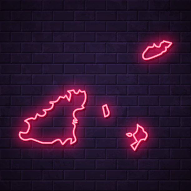 格恩西区的地图-砖墙背景上发光的霓虹灯图片下载