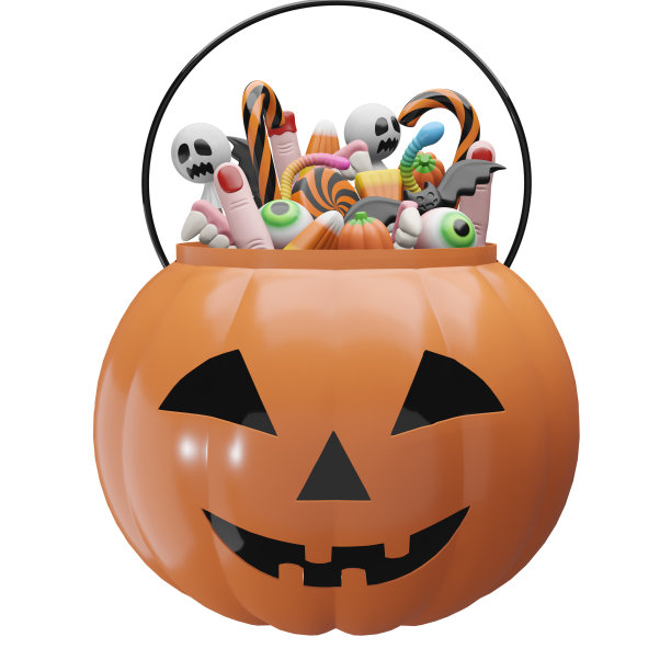 南瓜桶和糖果。万圣节的糖果桶图片下载