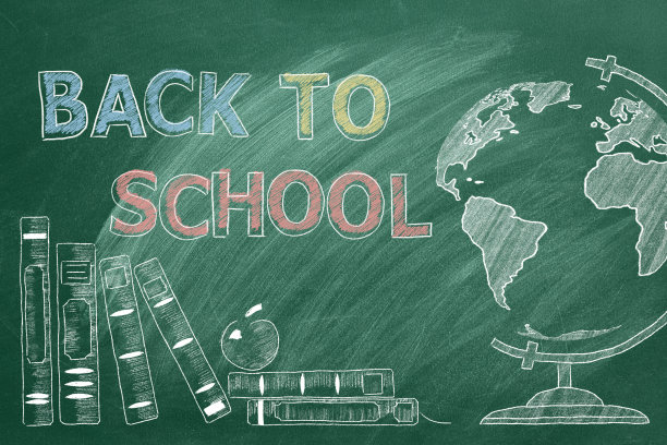 回到学校。绿板上的插图。图片下载