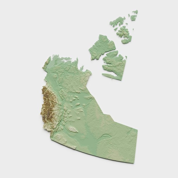 西北地区，加拿大地形图- 3D渲染图片下载