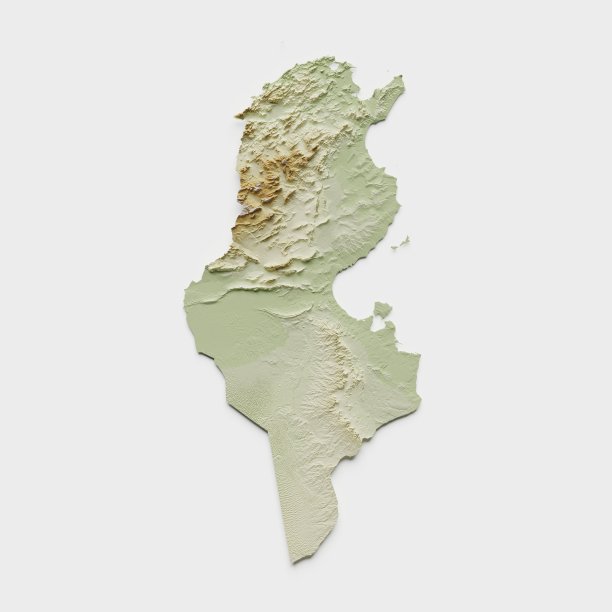 突尼斯地形图- 3D渲染图片下载
