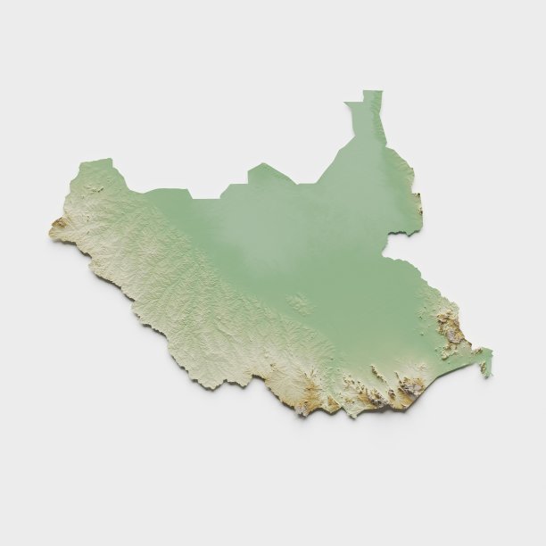 南苏丹地形浮雕地图- 3D渲染图片下载