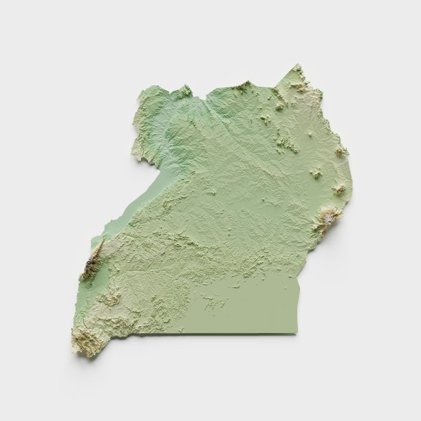 乌干达地形起伏图- 3D渲染图片下载