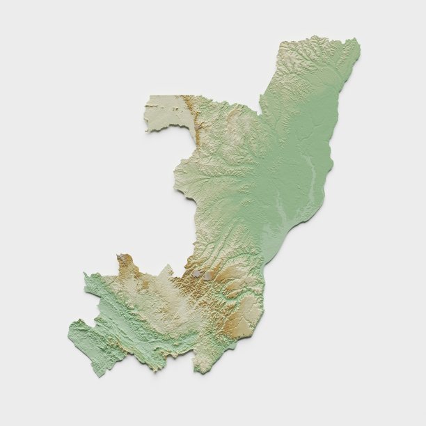 刚果共和国地形浮雕地图- 3D渲染图片下载