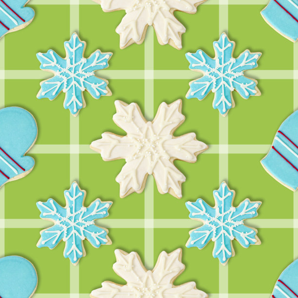 手套，蓝色和白色雪花:圣诞饼干重复图案背景墙纸图片下载