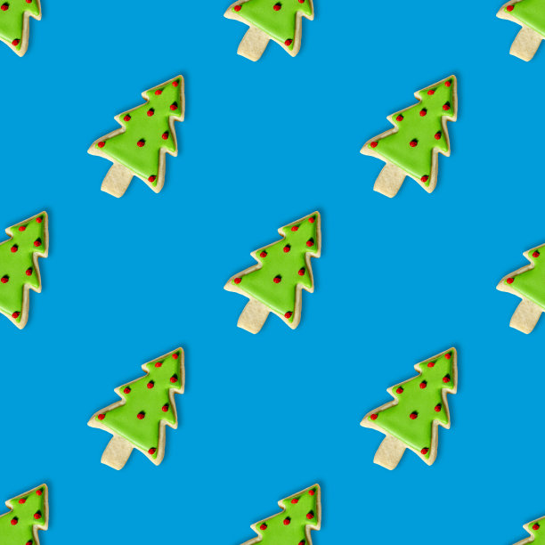 圣诞树:圣诞饼干重复图案背景墙纸图片下载