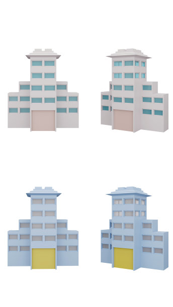 城市建筑正面和侧面的3D渲染图片下载