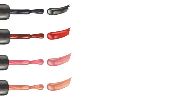 美容美甲店的空白名片。水彩插图。手绘和孤立的白色背景。有文本空间的矩形框架。刷上指甲油和颜料图片下载