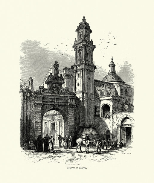 19世纪意大利萨莱诺的Gateway城市场景图片下载