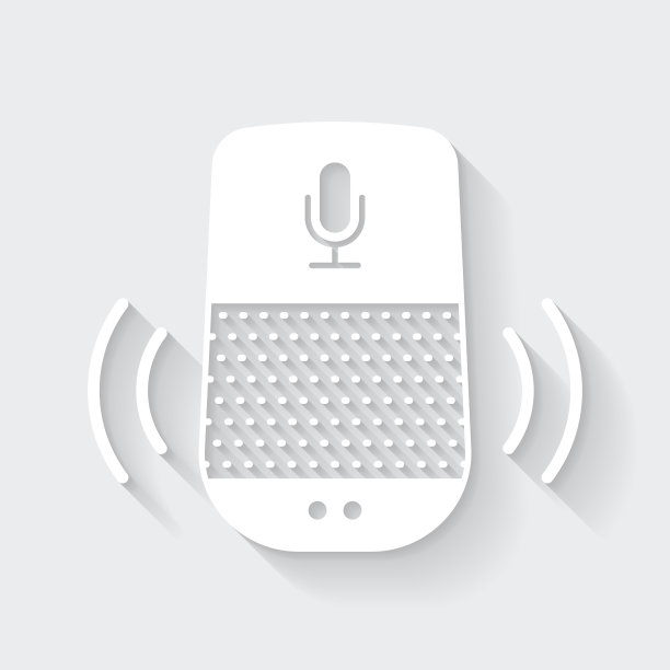 语音助手-智能音箱。图标与空白背景上的长阴影-平面设计图片下载