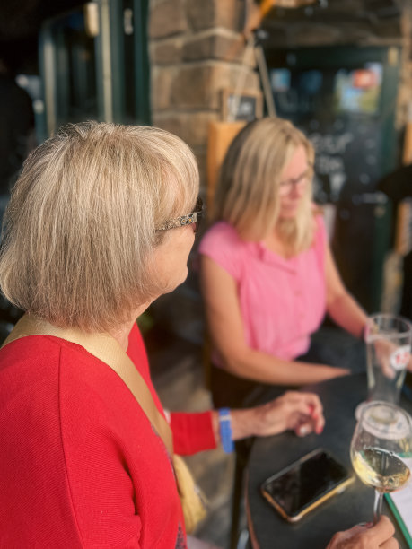 两个成年女人在户外酒吧图片下载