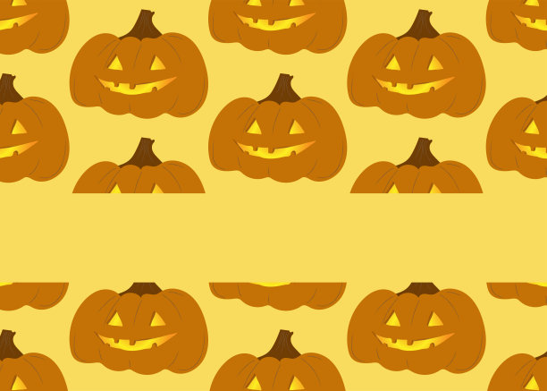 万圣节派对标签南瓜无缝图案上的黄色背景图片下载