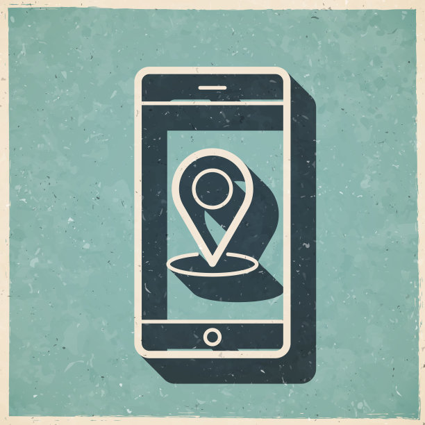 带有定位码的智能手机。图标复古复古风格-旧纹理纸图片下载