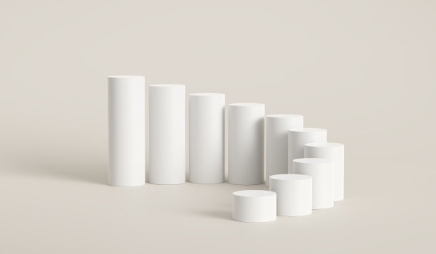 白色背景的空圆柱台阶、讲台或平台。财务增长或亏损。图片下载