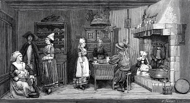 布列塔尼传统服装，博物馆里的一群人图片下载