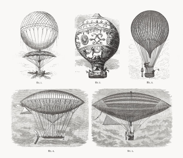 历史气球和飞艇，木刻，出版于1893年图片下载