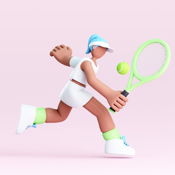 一个卡通网球运动员的3D渲染图片下载