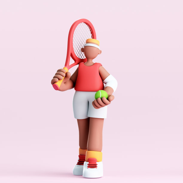 一个卡通网球运动员的3D渲染图片下载