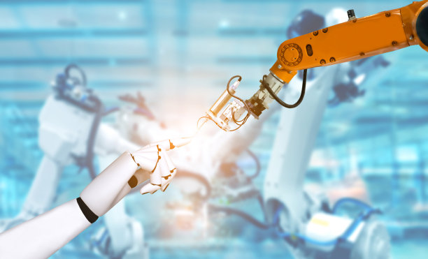 工业概念：工程师机器人控制双重曝光图片下载