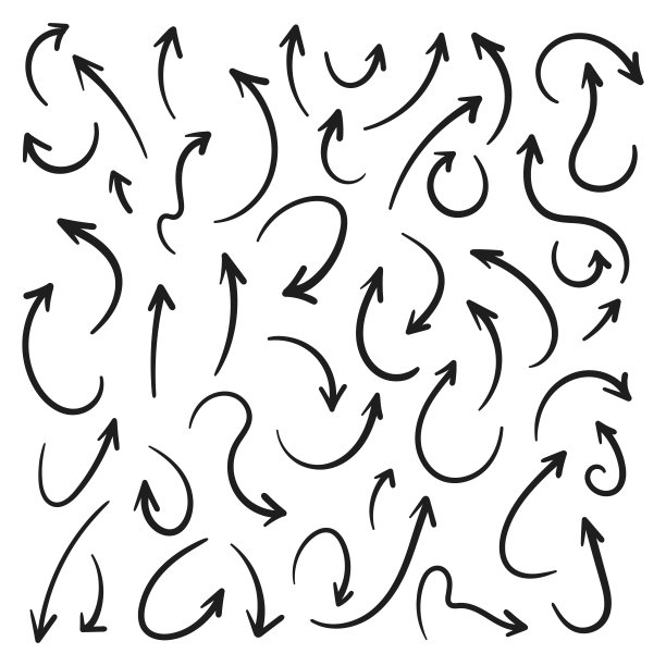 手绘箭头集合设置简单的平面箭头孤立在白色背景上。箭头标记图标和箭头油漆。股票向量。EPS10。图片下载