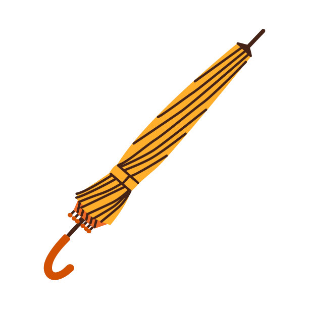 孤立折叠黄伞手杖在平面风格在白色背景图片下载