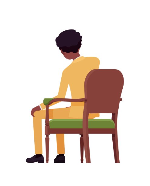 非裔美国人黄衣男，喜剧演员，顾问坐在后面的扶手椅上图片下载