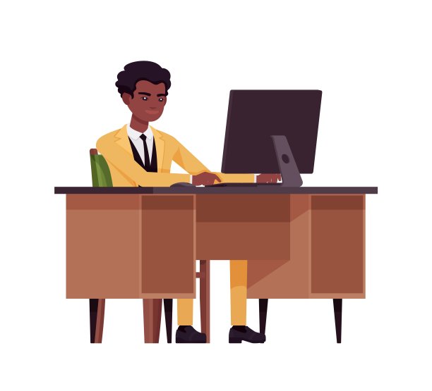 非裔美国人黄西装男，商人，演讲教练，坐办公桌图片下载