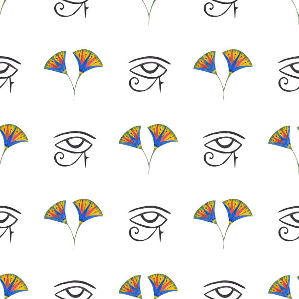 Ra符号，古埃及。卡通插图。无缝模式。水彩插图图片下载