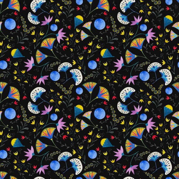 花埃及图案，莲花。无缝模式。水彩插图图片下载