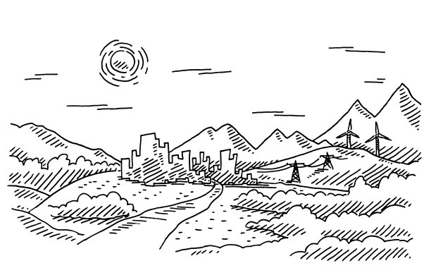 风景城市山晴空画图片下载