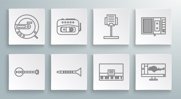 设置线班卓琴音乐磁带播放机单簧管钢琴图片下载