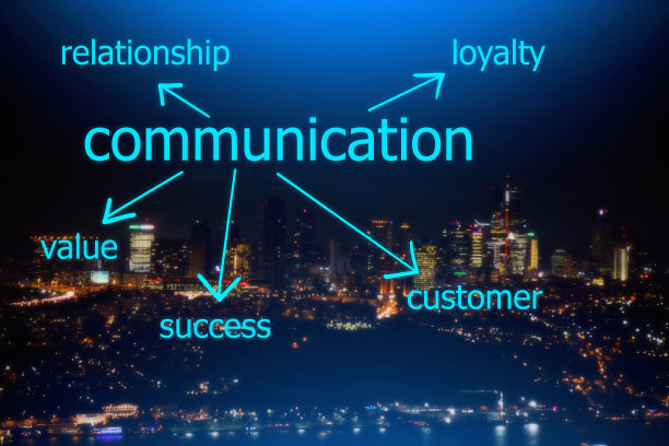 通信的概念。夜城背景交流词图图片下载