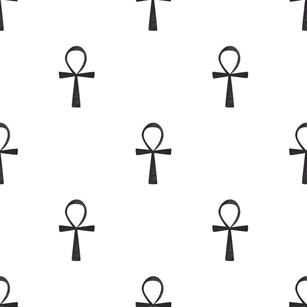 古埃及法老象征：安卡卡通无缝图案水彩画图片下载