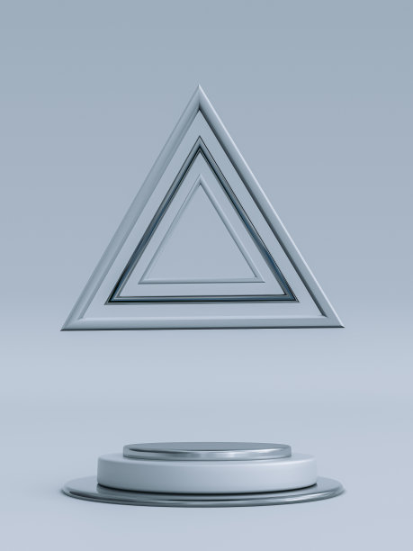 三维现代银灰色背景与几何圆形讲台和三角形的形状，站，基座。图片下载