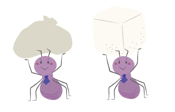 一个上班族式的工人正在提着一个袋子和方糖图片下载