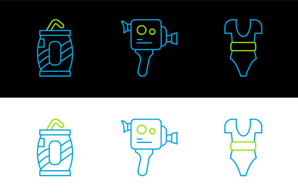 设置泳装汽水罐与稻草和复古图片下载