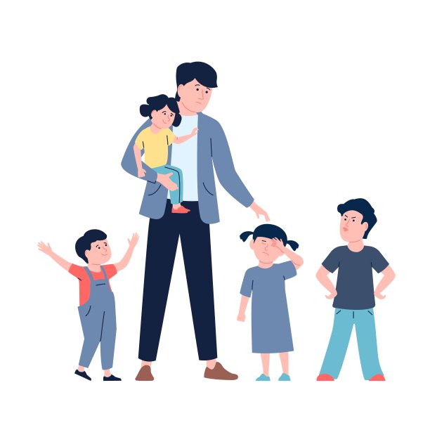 有孩子的单亲父亲。困惑的男人和小孩子，女孩哭和男孩虐待。宝宝需要关注，为人父母复杂。不完备族矢量概念图片下载