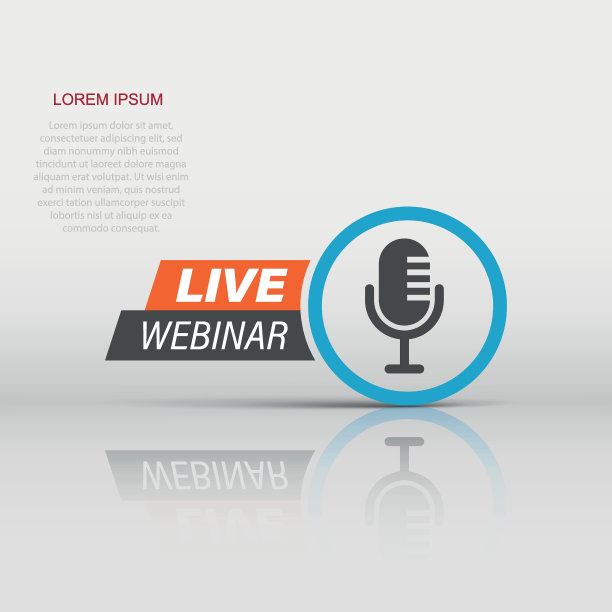 现场网络研讨会图标在平面风格。在线培训矢量插图孤立的背景。会议流标牌经营理念。图片下载