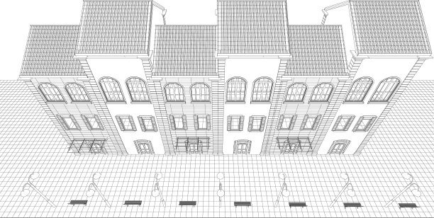 建筑和咖啡店的3D插图图片下载