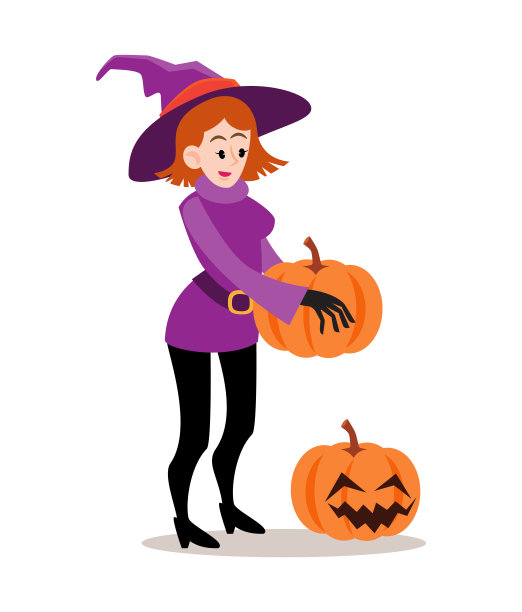 女巫。万圣节卡通人物。向量。图片下载