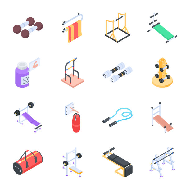 时髦的健身等距图标集图片下载